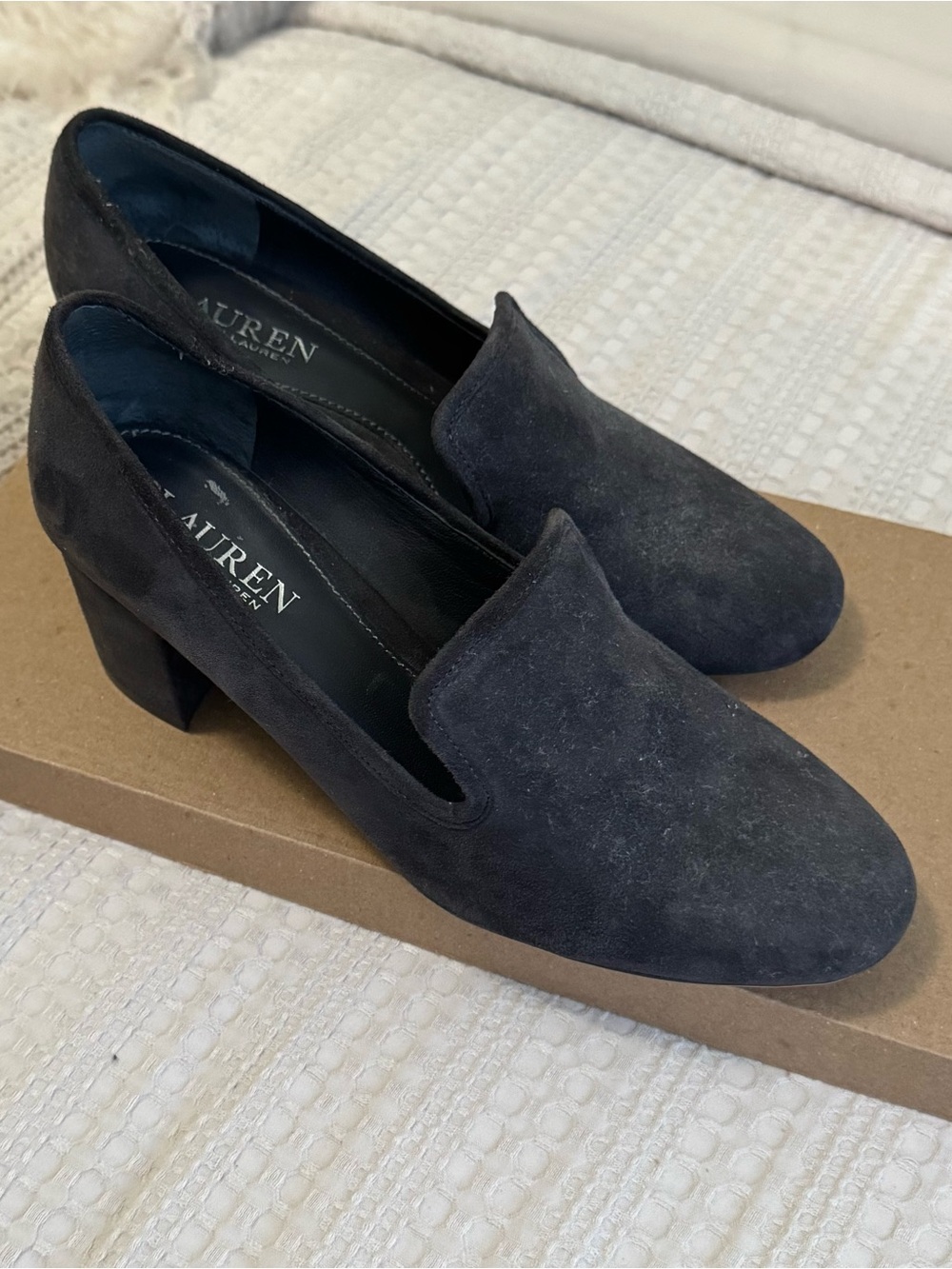 Lauren Ralph Lauren Jenifer Suede Block Heel Loafers 7.5 Classic Academia Preppy